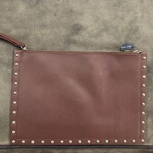 White House Black Market Brown Studded Wristlet Zip Pouch
